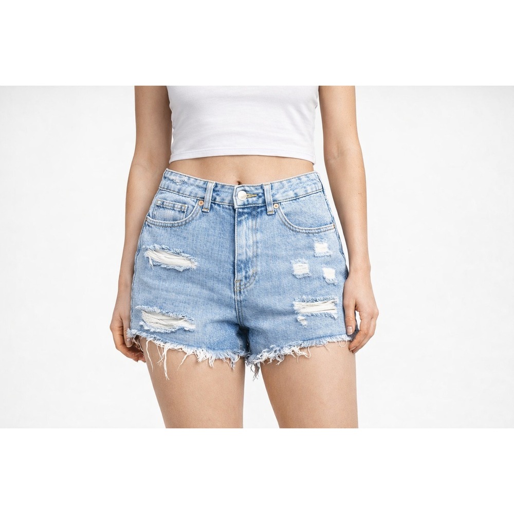 SHEIN CURVE 2XL Light Wash Ripped Denim Shorts Frayed Hem Women